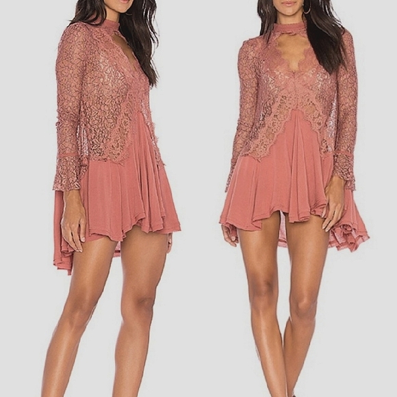 NWT✨️OFFER⚡️Free People Tell Tale Dusty Mauve Lace Tunic Dress, Small - Picture 1 of 9